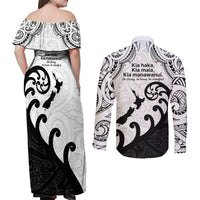 Kia Haka Maori language Couples Matching Off Shoulder Maxi Dress and Long Sleeve Button Shirt Te Reo Maori Inspired Art LT9 - Polynesian Pride
