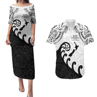Kia Haka Maori language Couples Matching Puletasi and Hawaiian Shirt Te Reo Maori Inspired Art LT9 white - Polynesian Pride