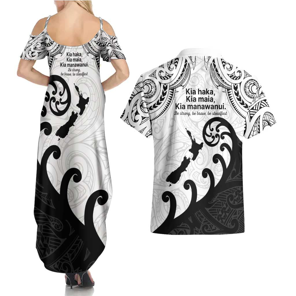 Kia Haka Maori language Couples Matching Summer Maxi Dress and Hawaiian Shirt Te Reo Maori Inspired Art LT9 - Polynesian Pride