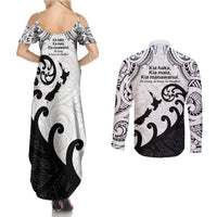 Kia Haka Maori language Couples Matching Summer Maxi Dress and Long Sleeve Button Shirt Te Reo Maori Inspired Art LT9 - Polynesian Pride