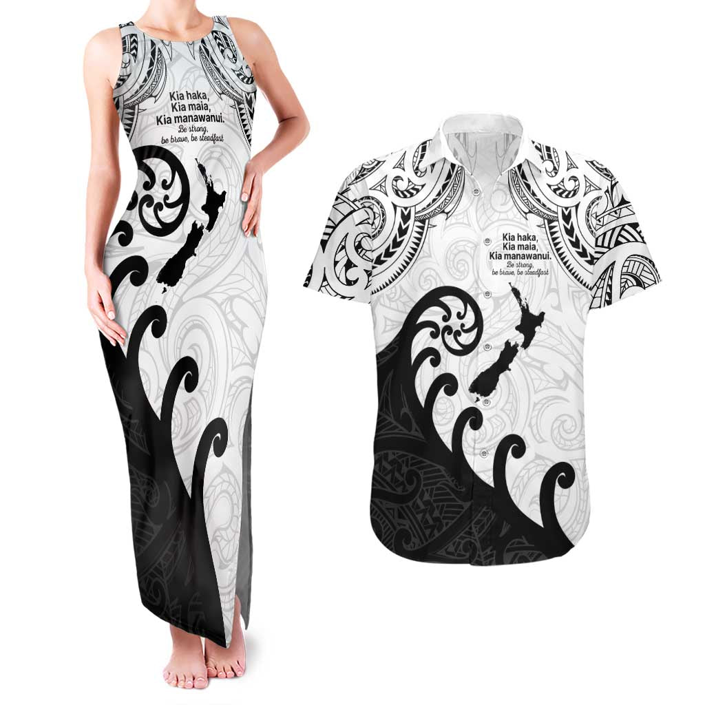 Kia Haka Maori language Couples Matching Tank Maxi Dress and Hawaiian Shirt Te Reo Maori Inspired Art LT9 white - Polynesian Pride