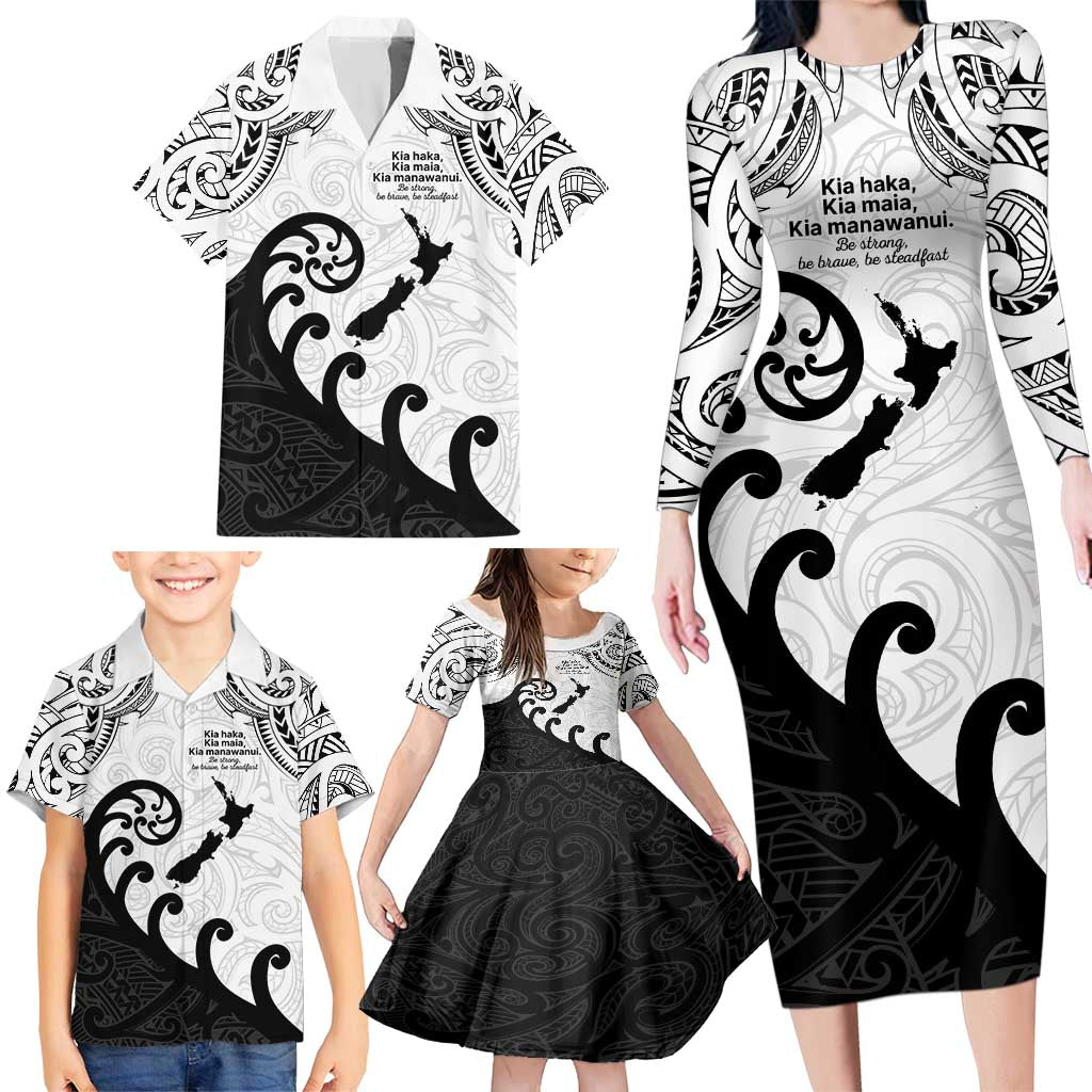 Kia Haka Maori language Family Matching Long Sleeve Bodycon Dress and Hawaiian Shirt Te Reo Maori Inspired Art LT9 - Polynesian Pride
