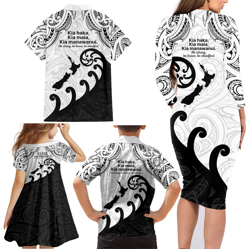 Kia Haka Maori language Family Matching Long Sleeve Bodycon Dress and Hawaiian Shirt Te Reo Maori Inspired Art LT9 - Polynesian Pride