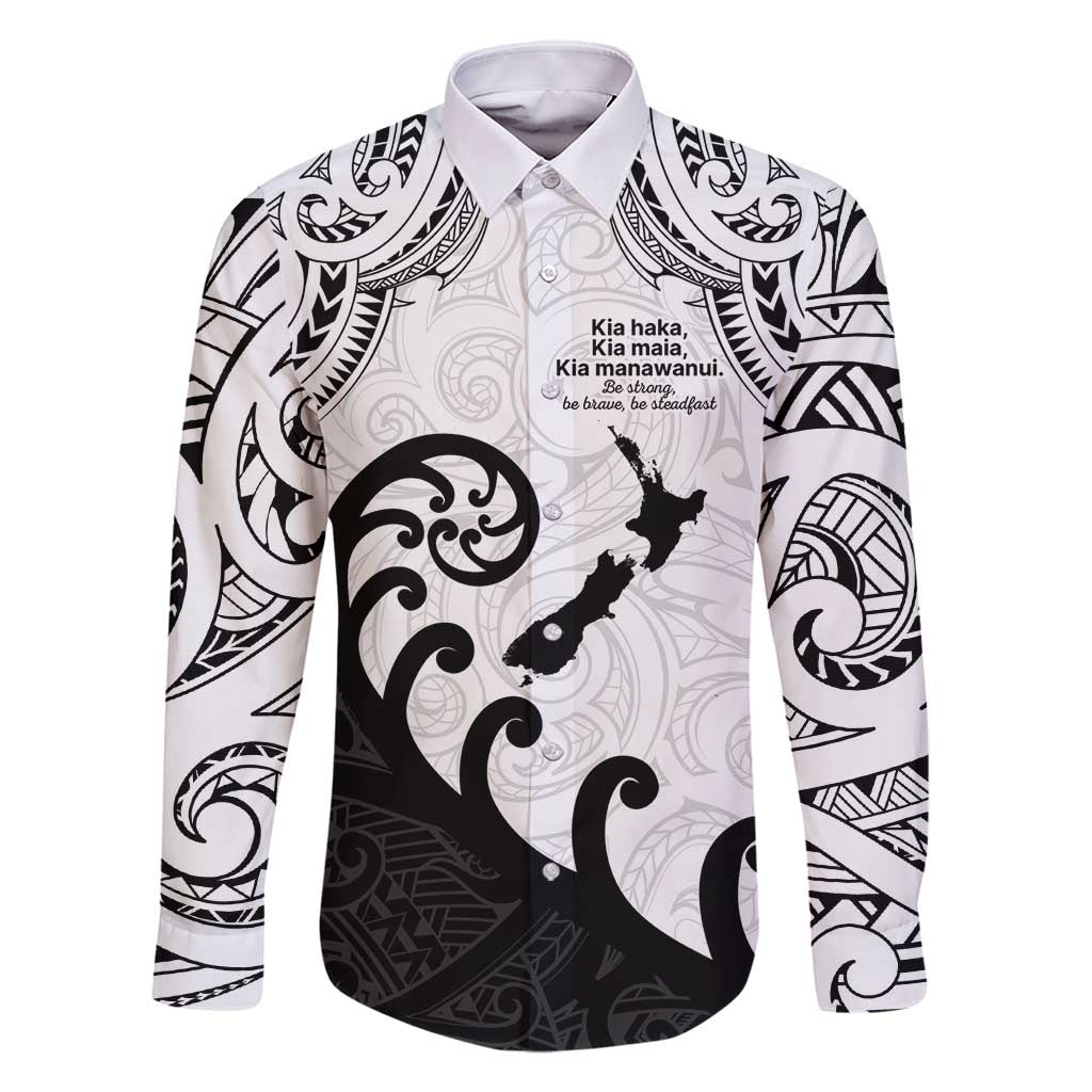 Kia Haka Maori language Family Matching Mermaid Dress and Hawaiian Shirt Te Reo Maori Inspired Art LT9 Dad's Shirt - Long Sleeve white - Polynesian Pride