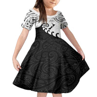 Kia Haka Maori language Family Matching Off The Shoulder Long Sleeve Dress and Hawaiian Shirt Te Reo Maori Inspired Art LT9 Daughter's Dress white - Polynesian Pride
