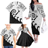 Kia Haka Maori language Family Matching Off The Shoulder Long Sleeve Dress and Hawaiian Shirt Te Reo Maori Inspired Art LT9 - Polynesian Pride