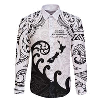 Kia Haka Maori language Family Matching Off The Shoulder Long Sleeve Dress and Hawaiian Shirt Te Reo Maori Inspired Art LT9 Dad's Shirt - Long Sleeve white - Polynesian Pride