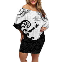 Kia Haka Maori language Family Matching Off Shoulder Short Dress and Hawaiian Shirt Te Reo Maori Inspired Art LT9 Mom's Dress white - Polynesian Pride