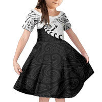 Kia Haka Maori language Family Matching Short Sleeve Bodycon Dress and Hawaiian Shirt Te Reo Maori Inspired Art LT9 Daughter's Dress white - Polynesian Pride