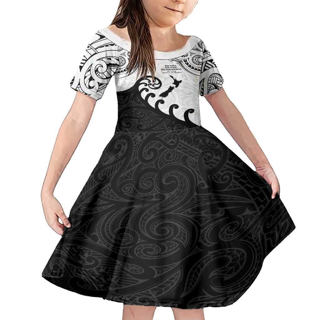Kia Haka Maori language Family Matching Tank Maxi Dress and Hawaiian Shirt Te Reo Maori Inspired Art LT9 Daughter's Dress white - Polynesian Pride