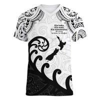 Kia Haka Maori language Women V-Neck T-Shirt Te Reo Maori Inspired Art LT9 Female white - Polynesian Pride