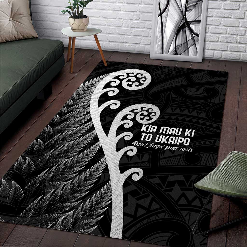 Kia Mau Ki To Ukaipo Area Rug Te Reo Maori Koru Fern Art LT9 Black - Polynesian Pride