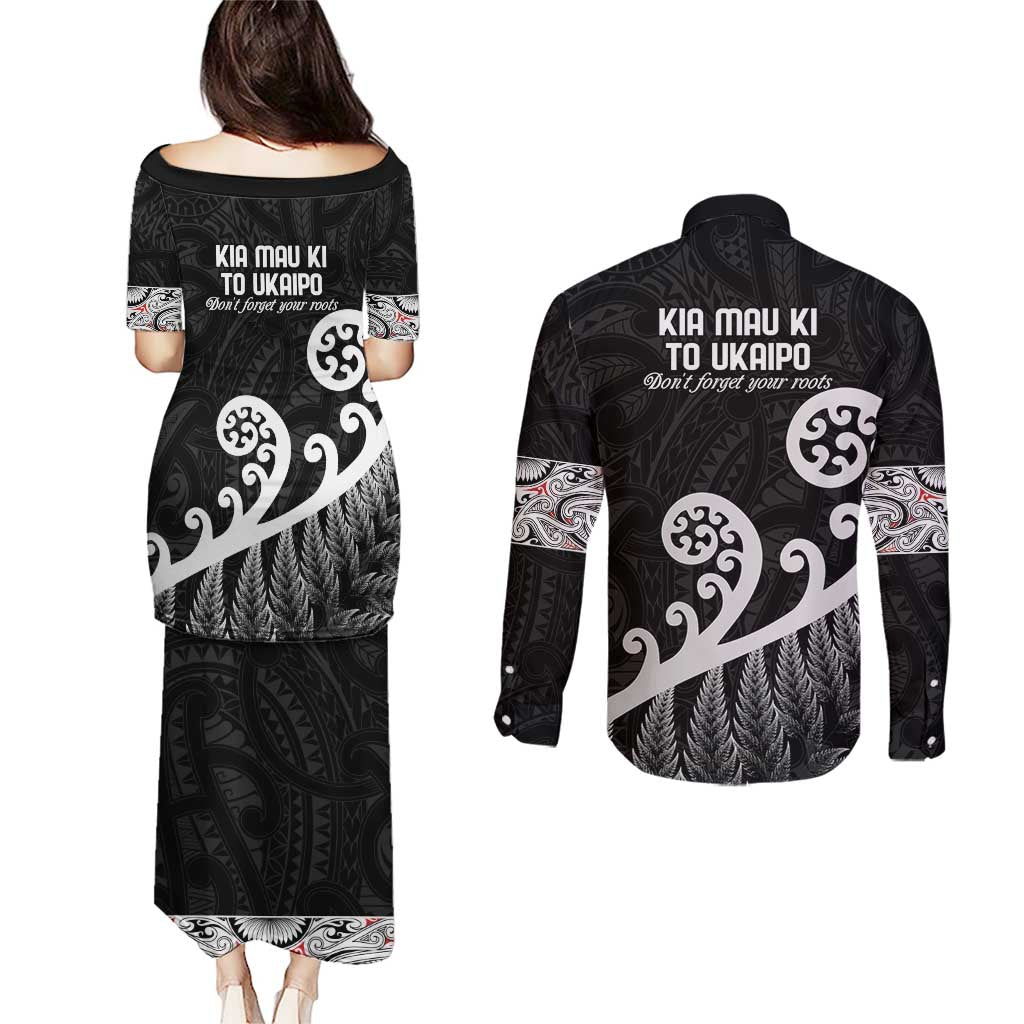 Kia Mau Ki To Ukaipo Couples Matching Puletasi and Long Sleeve Button Shirt Te Reo Maori Koru Fern Art LT9 - Polynesian Pride