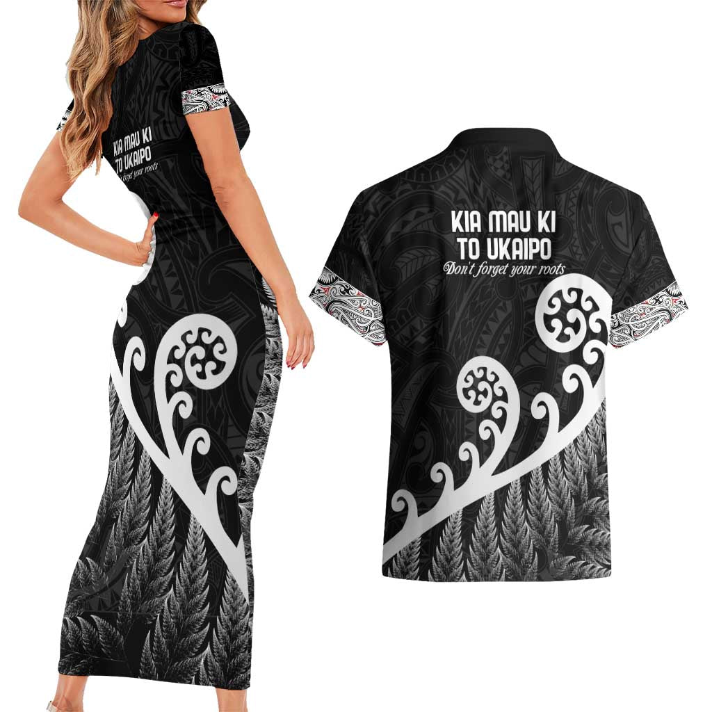 Kia Mau Ki To Ukaipo Couples Matching Short Sleeve Bodycon Dress and Hawaiian Shirt Te Reo Maori Koru Fern Art LT9 - Polynesian Pride