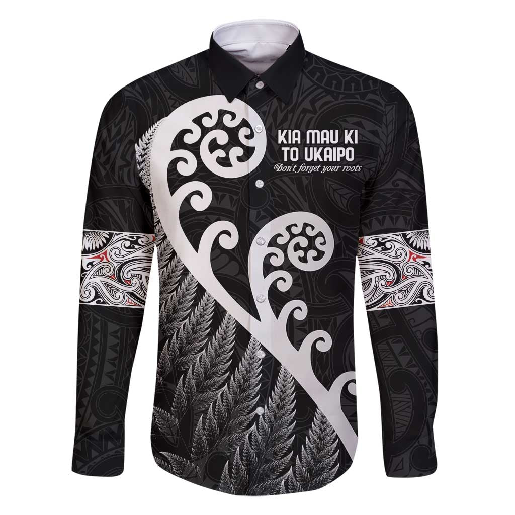 Kia Mau Ki To Ukaipo Family Matching Long Sleeve Bodycon Dress and Hawaiian Shirt Te Reo Maori Koru Fern Art LT9 Dad's Shirt - Long Sleeve Black - Polynesian Pride