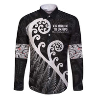 Kia Mau Ki To Ukaipo Family Matching Long Sleeve Bodycon Dress and Hawaiian Shirt Te Reo Maori Koru Fern Art LT9 Dad's Shirt - Long Sleeve Black - Polynesian Pride