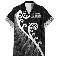 Kia Mau Ki To Ukaipo Family Matching Off Shoulder Short Dress and Hawaiian Shirt Te Reo Maori Koru Fern Art LT9 Dad's Shirt - Short Sleeve Black - Polynesian Pride