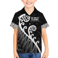 Kia Mau Ki To Ukaipo Family Matching Puletasi and Hawaiian Shirt Te Reo Maori Koru Fern Art LT9 Son's Shirt Black - Polynesian Pride