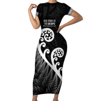 Kia Mau Ki To Ukaipo Family Matching Short Sleeve Bodycon Dress and Hawaiian Shirt Te Reo Maori Koru Fern Art LT9 Mom's Dress Black - Polynesian Pride