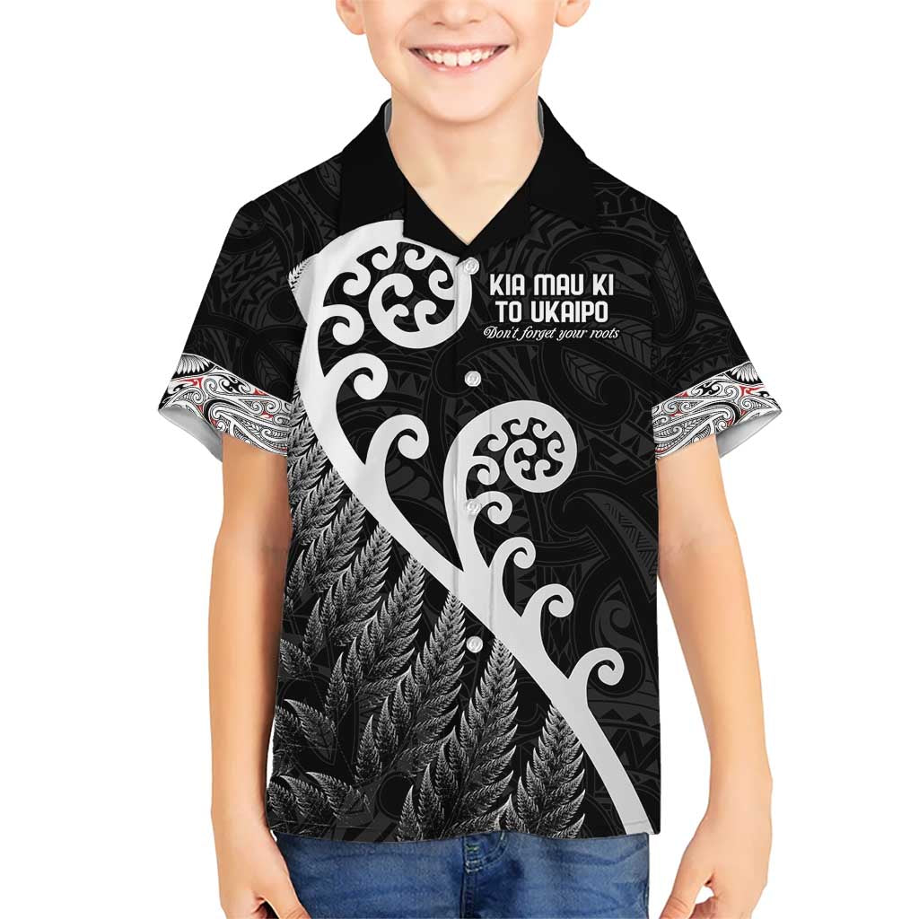 Kia Mau Ki To Ukaipo Kid Hawaiian Shirt Te Reo Maori Koru Fern Art LT9 Kid Black - Polynesian Pride