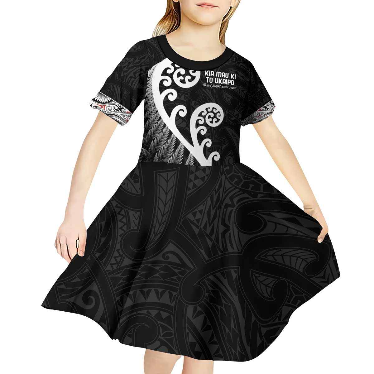 Kia Mau Ki To Ukaipo Kid Short Sleeve Dress Te Reo Maori Koru Fern Art LT9 - Polynesian Pride