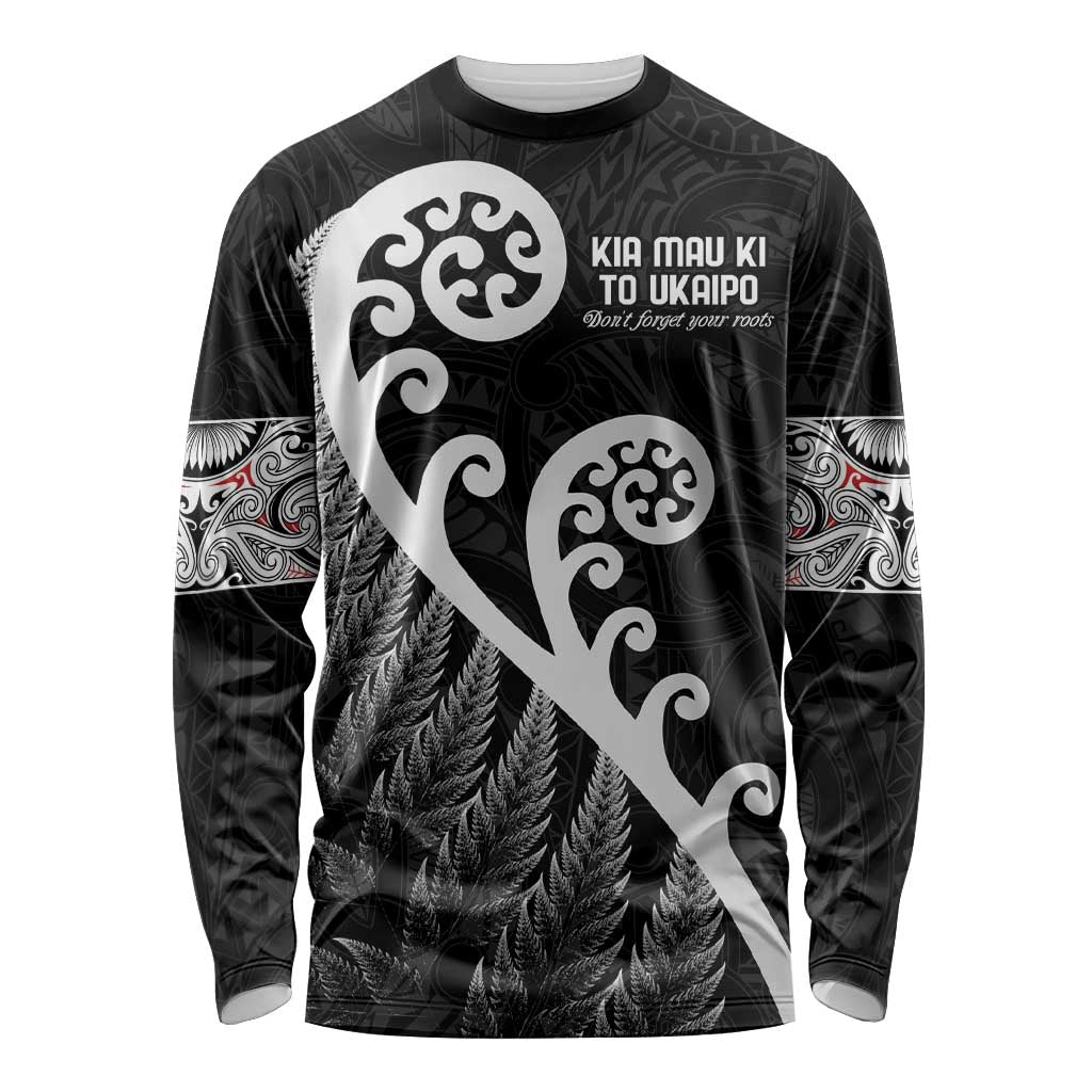 Kia Mau Ki To Ukaipo Long Sleeve Shirt Te Reo Maori Koru Fern Art LT9 Unisex Black - Polynesian Pride