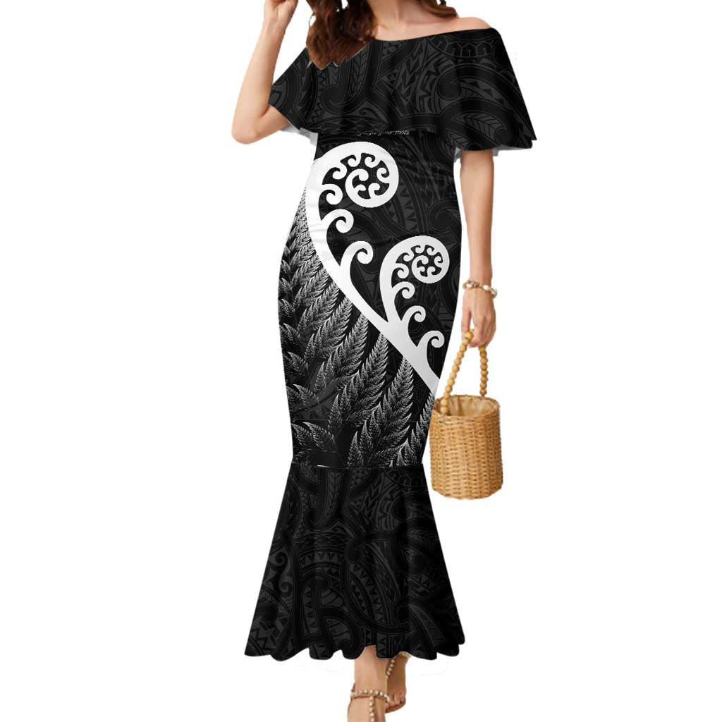Kia Mau Ki To Ukaipo Mermaid Dress Te Reo Maori Koru Fern Art LT9 Women Black - Polynesian Pride