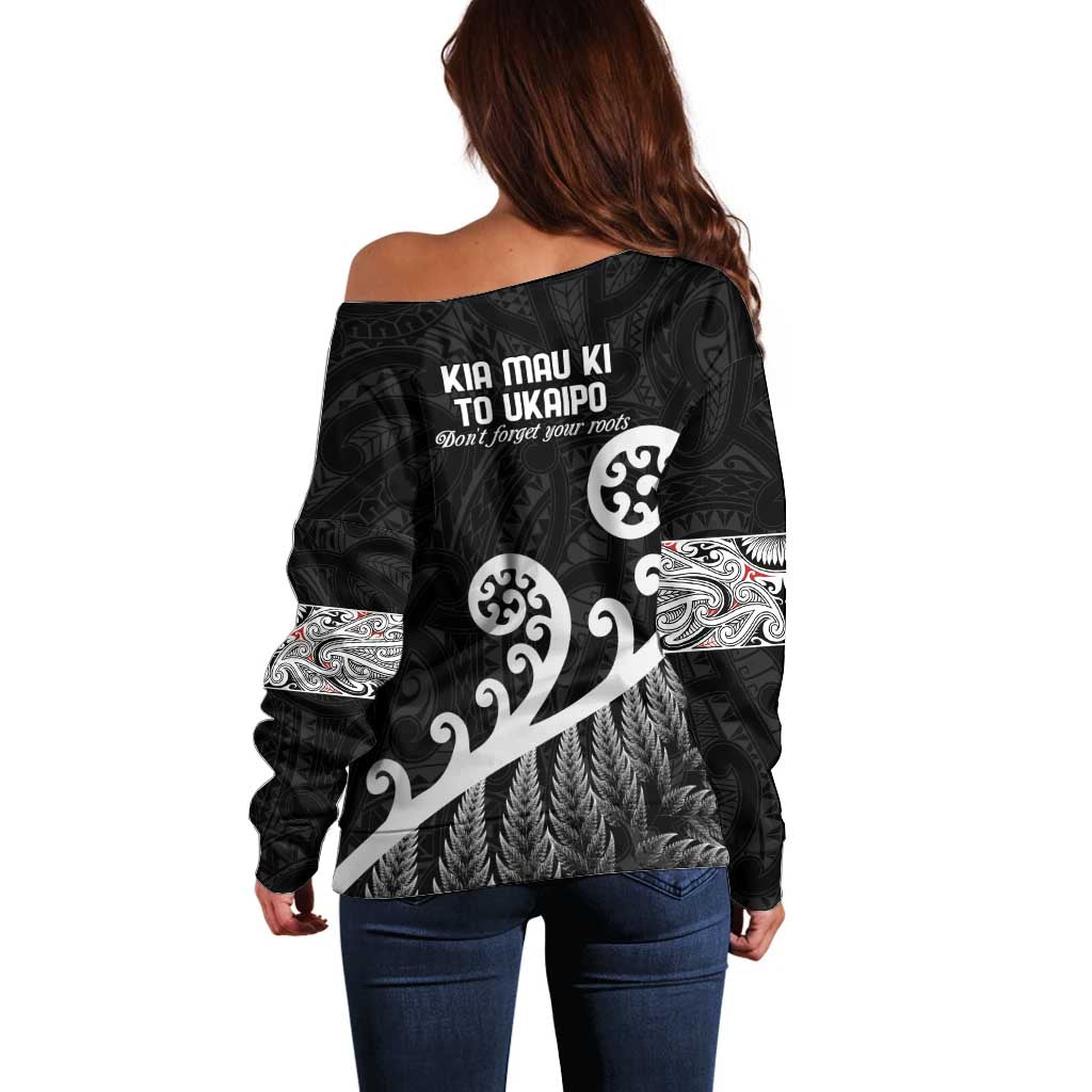 Kia Mau Ki To Ukaipo Off Shoulder Sweater Te Reo Maori Koru Fern Art LT9 - Polynesian Pride