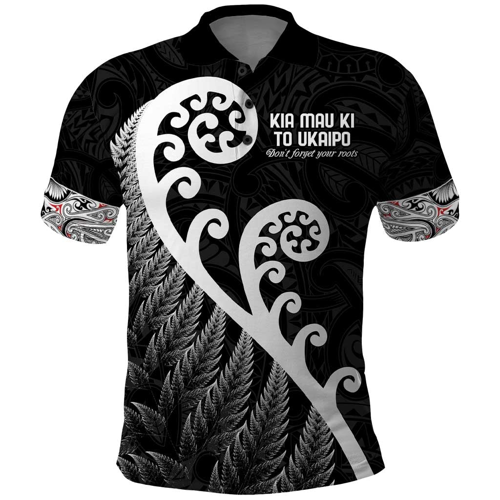 Kia Mau Ki To Ukaipo Polo Shirt Te Reo Maori Koru Fern Art LT9 Black - Polynesian Pride