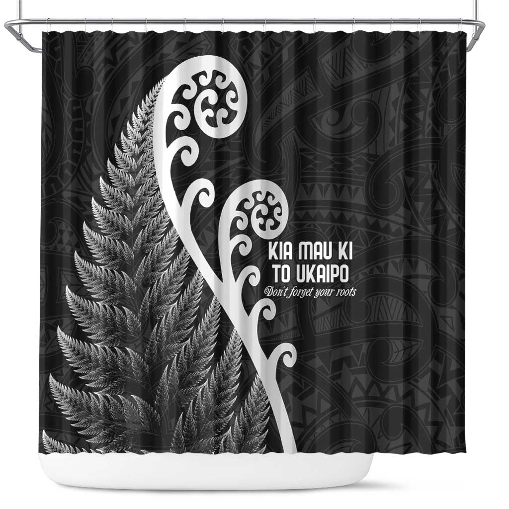 Kia Mau Ki To Ukaipo Shower Curtain Te Reo Maori Koru Fern Art LT9 Black - Polynesian Pride