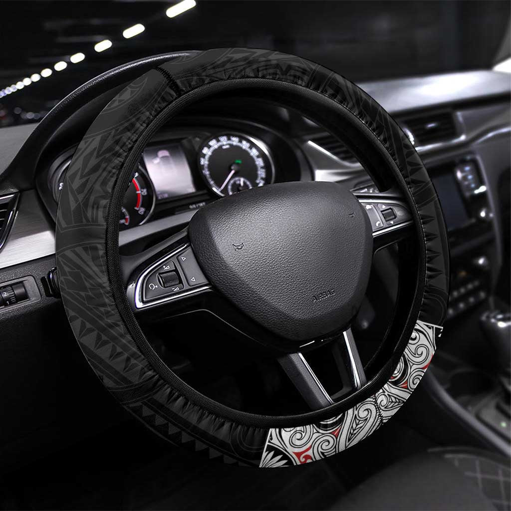 Kia Mau Ki To Ukaipo Steering Wheel Cover Te Reo Maori Koru Fern Art LT9 Universal Fit Black - Polynesian Pride