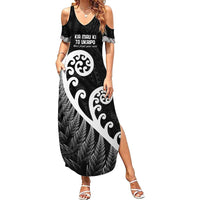 Kia Mau Ki To Ukaipo Summer Maxi Dress Te Reo Maori Koru Fern Art LT9 Women Black - Polynesian Pride