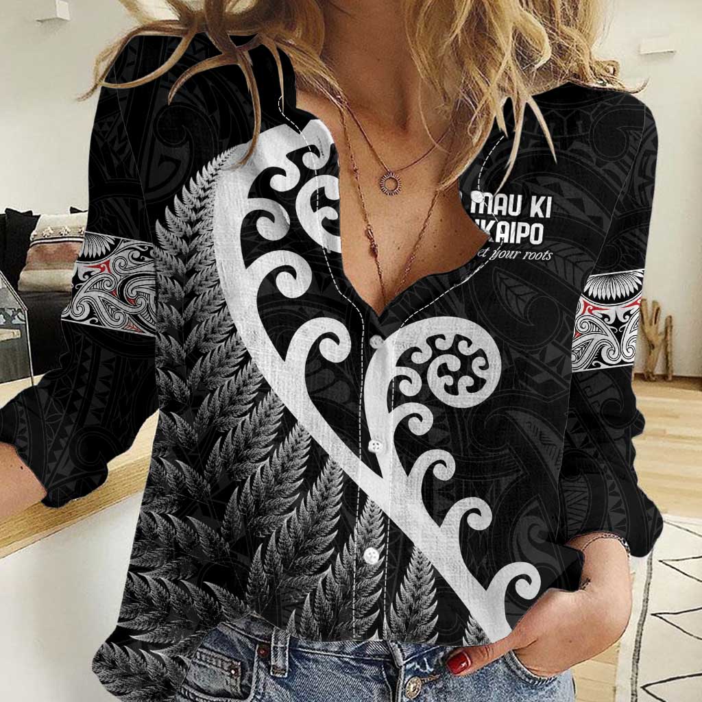 Kia Mau Ki To Ukaipo Women Casual Shirt Te Reo Maori Koru Fern Art LT9 Female Black - Polynesian Pride