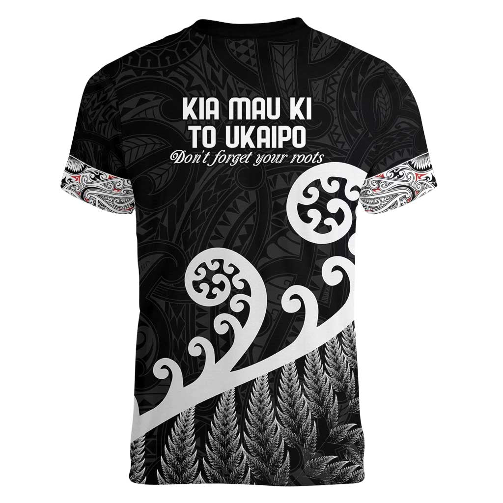 Kia Mau Ki To Ukaipo Women V-Neck T-Shirt Te Reo Maori Koru Fern Art LT9 - Polynesian Pride