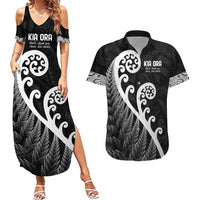 Kia Ora Maori Language Couples Matching Summer Maxi Dress and Hawaiian Shirt Te Reo Maori Koru Fern Art LT9 Black - Polynesian Pride