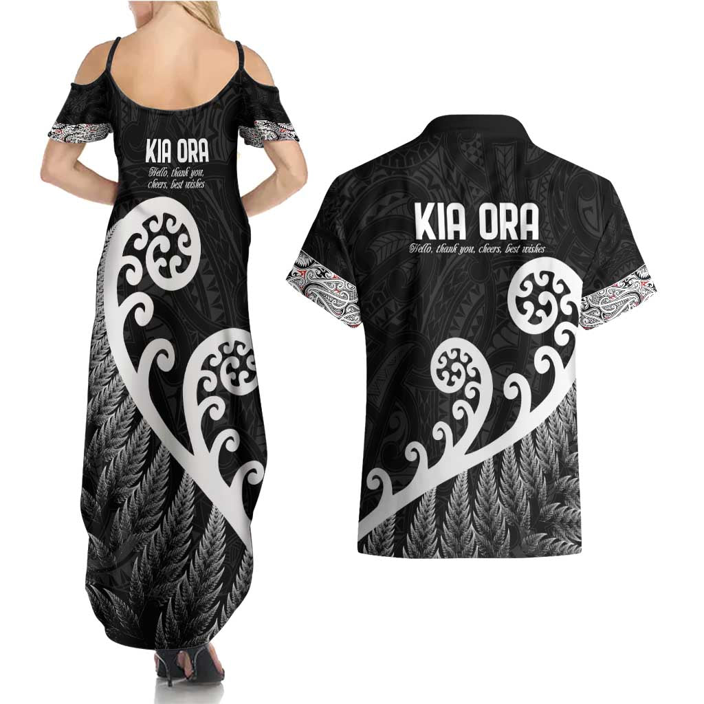 Kia Ora Maori Language Couples Matching Summer Maxi Dress and Hawaiian Shirt Te Reo Maori Koru Fern Art LT9 - Polynesian Pride