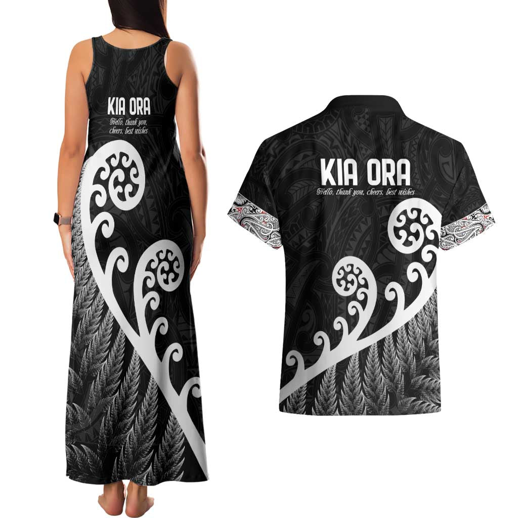 Kia Ora Maori Language Couples Matching Tank Maxi Dress and Hawaiian Shirt Te Reo Maori Koru Fern Art LT9 - Polynesian Pride