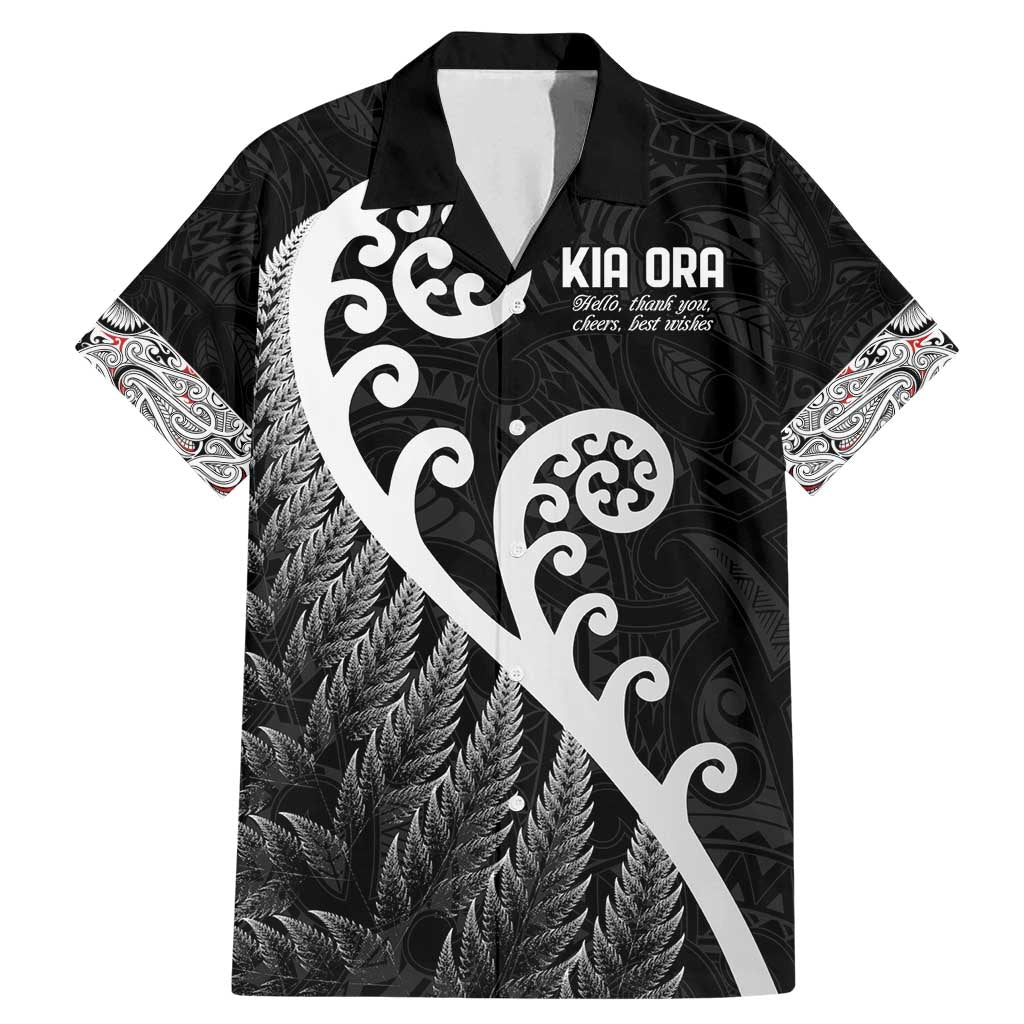 Kia Ora Maori Language Family Matching Mermaid Dress and Hawaiian Shirt Te Reo Maori Koru Fern Art LT9 Dad's Shirt - Short Sleeve Black - Polynesian Pride