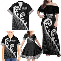 Kia Ora Maori Language Family Matching Off Shoulder Maxi Dress and Hawaiian Shirt Te Reo Maori Koru Fern Art LT9 - Polynesian Pride
