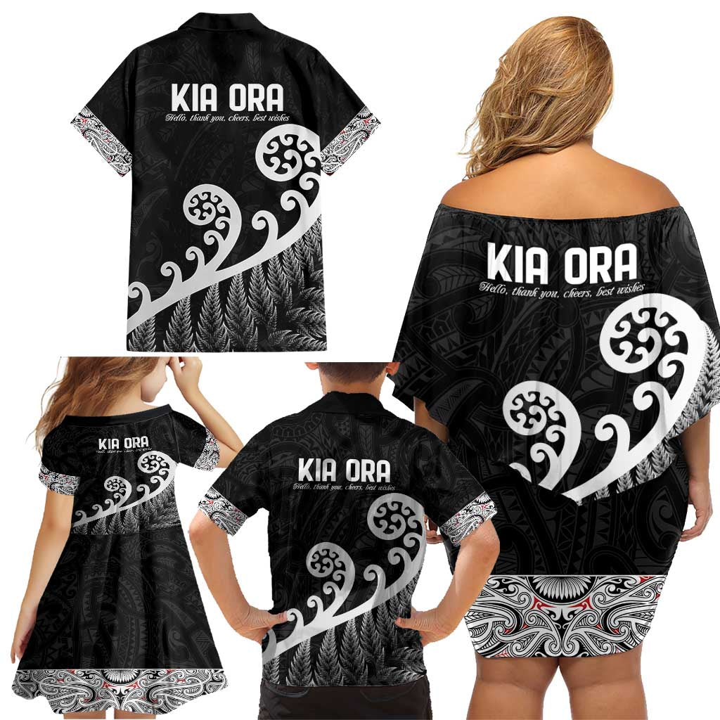 Kia Ora Maori Language Family Matching Off Shoulder Short Dress and Hawaiian Shirt Te Reo Maori Koru Fern Art LT9 - Polynesian Pride