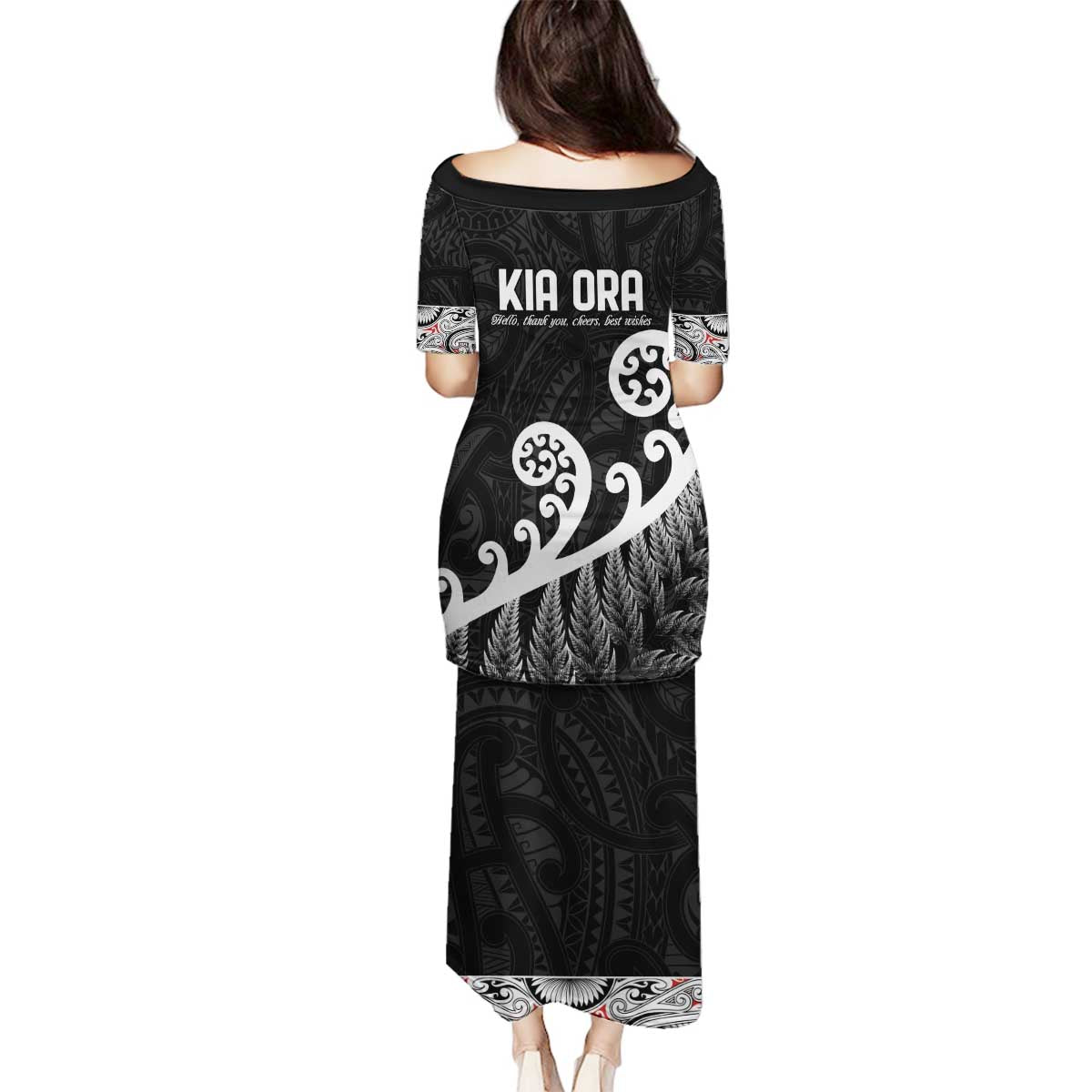 Kia Ora Maori Language Family Matching Puletasi and Hawaiian Shirt Te Reo Maori Koru Fern Art LT9 - Polynesian Pride