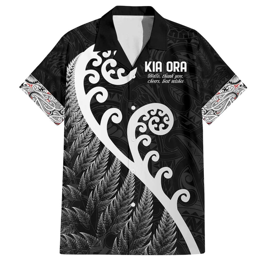 Kia Ora Maori Language Family Matching Tank Maxi Dress and Hawaiian Shirt Te Reo Maori Koru Fern Art LT9 Dad's Shirt - Short Sleeve Black - Polynesian Pride