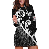 Kia Ora Maori Language Hoodie Dress Te Reo Maori Koru Fern Art LT9 Black - Polynesian Pride