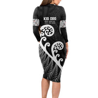 Kia Ora Maori Language Long Sleeve Bodycon Dress Te Reo Maori Koru Fern Art LT9 - Polynesian Pride