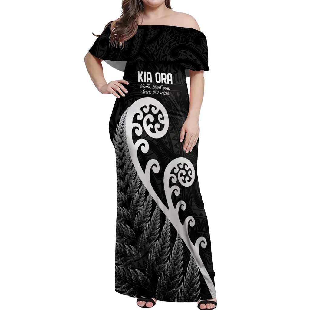 Kia Ora Maori Language Off Shoulder Maxi Dress Te Reo Maori Koru Fern Art