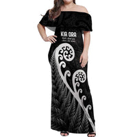 Kia Ora Maori Language Off Shoulder Maxi Dress Te Reo Maori Koru Fern Art