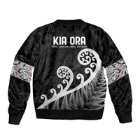 Kia Ora Maori Language Sleeve Zip Bomber Jacket Te Reo Maori Koru Fern Art