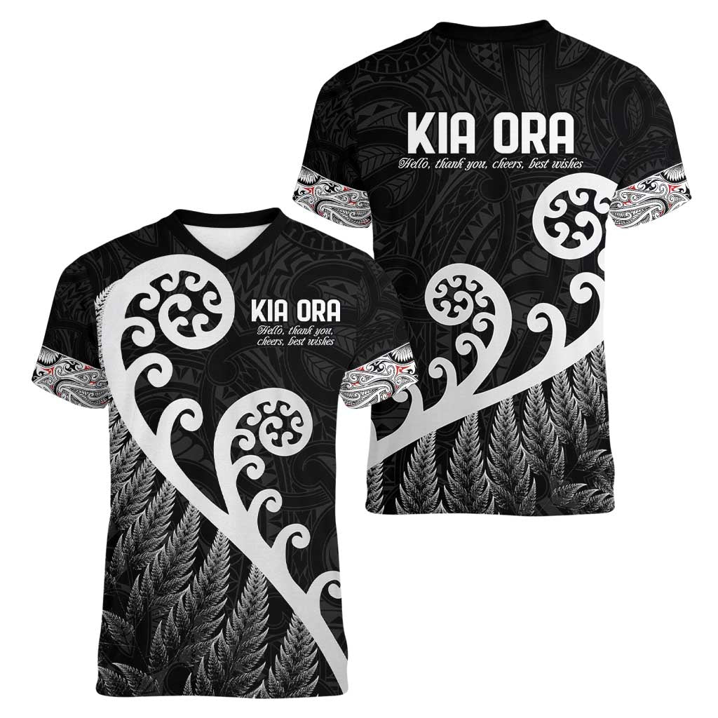 Kia Ora Maori Language Women V-Neck T-Shirt Te Reo Maori Koru Fern Art LT9 - Polynesian Pride