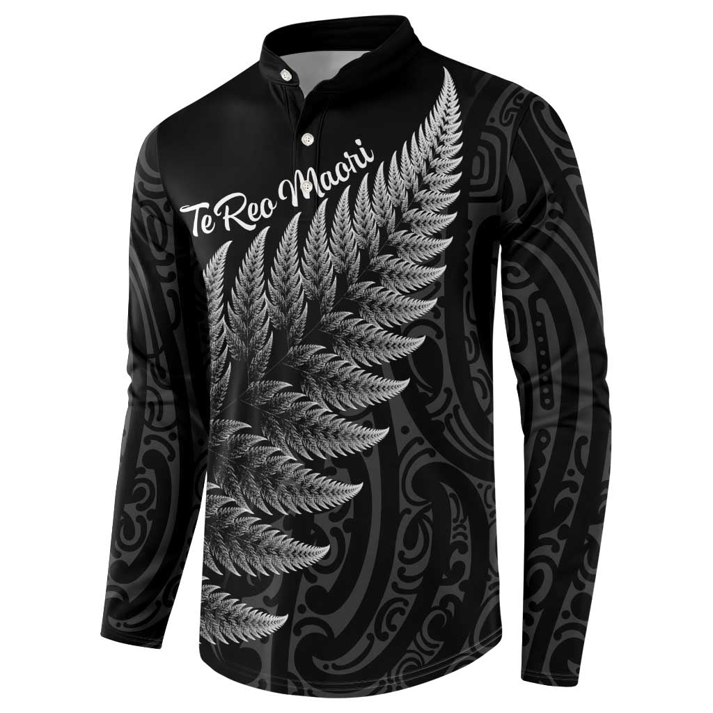 New Zealand Te Reo Māori Button Sweatshirt Simple Black Fern