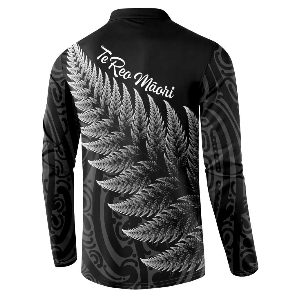 New Zealand Te Reo Māori Button Sweatshirt Simple Black Fern
